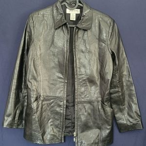 ALFANI Authentic Women's Black Lamb Leather Jacket - Size S petite Full Zip